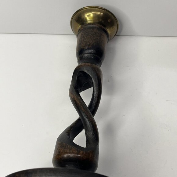 Candle Holders Antique English Oak Barley Twist Candlestick Brass Insert 8.5” - Picture 8 of 16